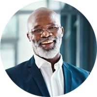 Happy mature businessman circle