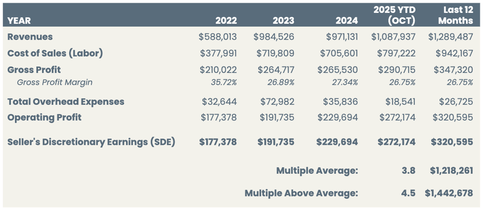 Home Healthcare Financial Summary